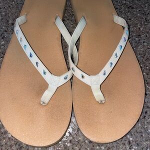 Women Sanuk Yoga Joy Bling Flip Flop Sandal  White Tan rhinestone size 11